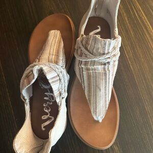 Very G Cream and Tan Sandals with Ankle Wrap